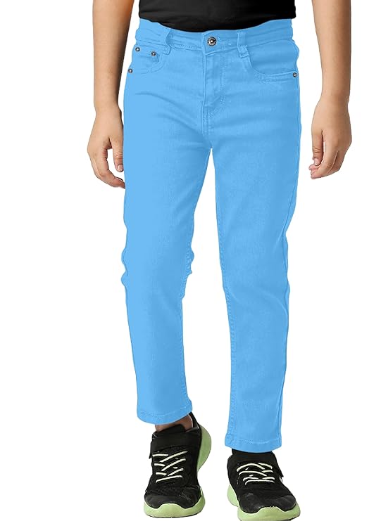 Ambika Enterprises Boy's Solid Cotton Slim Fit Jeans | Mid Rise Denim Pant for Kids (Pack of 1)