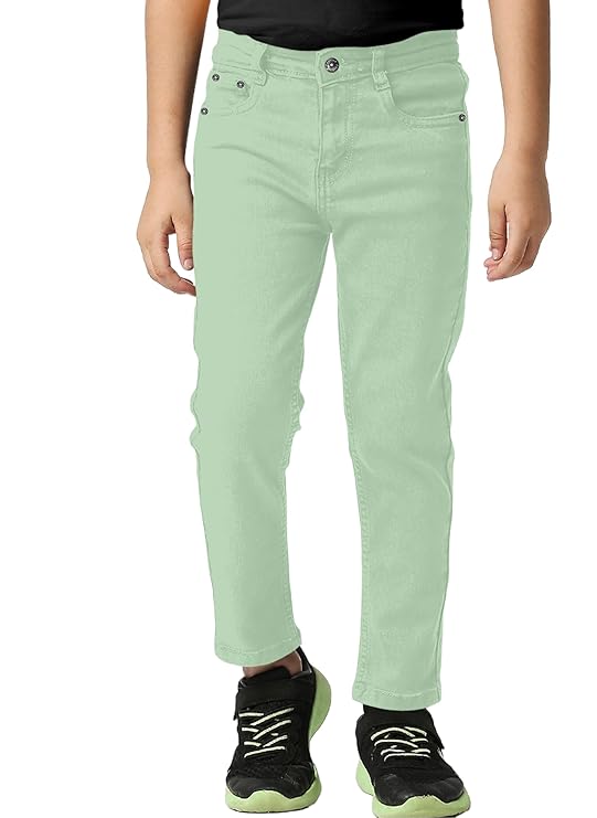 Ambika Enterprises Boy's Solid Cotton Slim Fit Jeans | Mid Rise Denim Pant for Kids (Pack of 1)