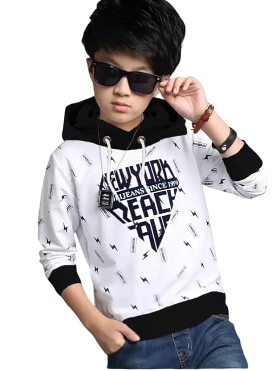 ATLANS Cloths Kids Boys & Girls Hooded Neck Full Sleeves Typography Printed T Shirt, Olive Green, Pack of 1