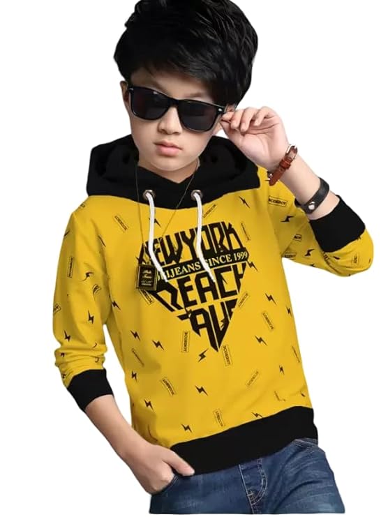 ATLANS Cloths Kids Boys & Girls Hooded Neck Full Sleeves Typography Printed T Shirt, Olive Green, Pack of 1