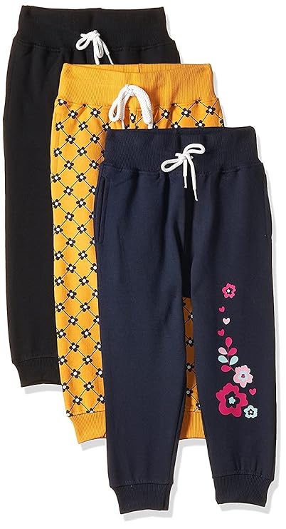T2F Girls Regular Fit Printed Cotton Joggers Track Pants (Pack of 3)