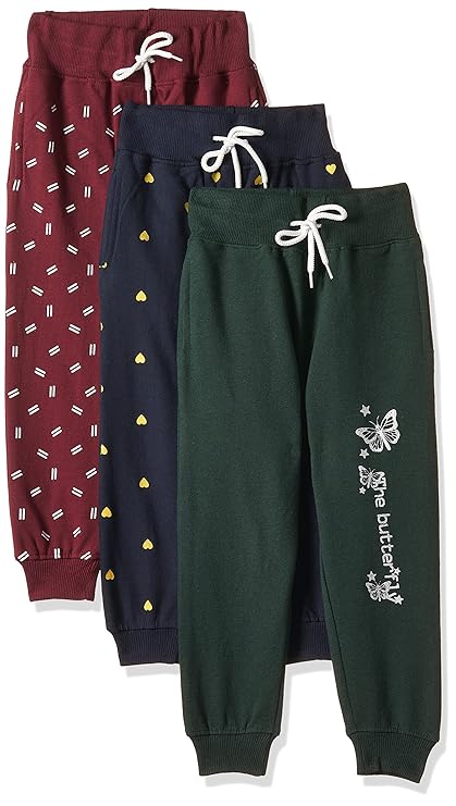 T2F Girls Regular Fit Printed Cotton Joggers Track Pants (Pack of 3)